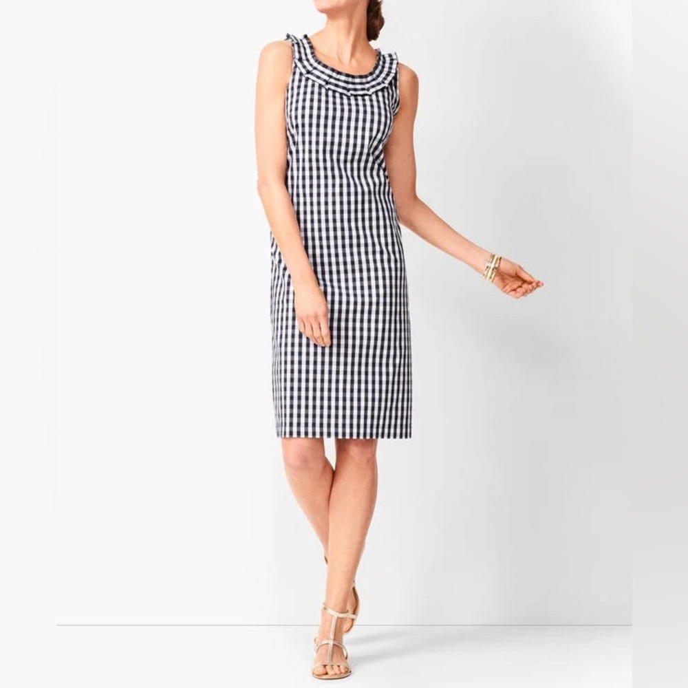 Talbots Gingham Sheath Dress Size 14 Coastal Beach Nautical Lightweight Summer